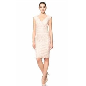 Tadashi Shoji Dress 6 Cream Embroidered Lace V-Neck